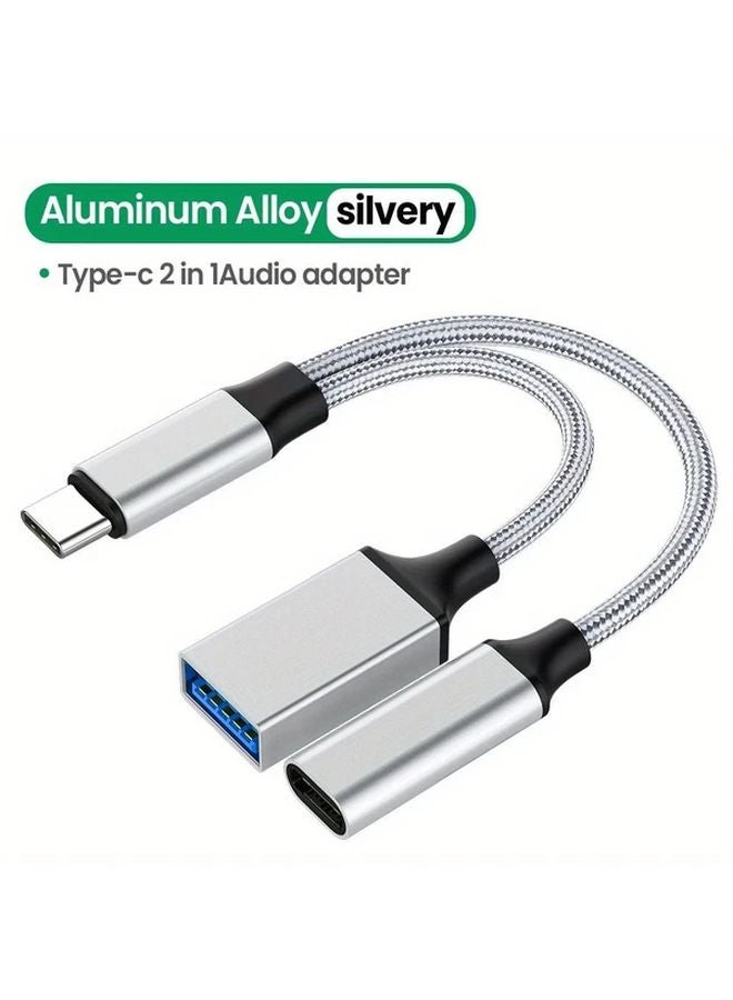 Silvery Type C To USB A OTG Adapter Fast Charger Cable For IPhone 15 16 Pro Macbook Samsung Huawei Xiaomi - Image 1